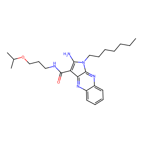 2-amino-1-heptyl-N-(3-isopropoxypropyl)-1H-pyrrolo[2,3-b]quinoxaline-3-carboxamide structure