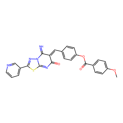 (Z)-4-((5-imino-7-oxo-2-(pyridin-3-yl)-5H-[1,3,4]thiadiazolo[3,2-a]pyrimidin-6(7H)-ylidene)methyl)phenyl 4-methoxybenzoate structure