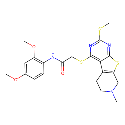 N-(2,4-dimethoxyphenyl)-2-((7-methyl-2-(methylthio)-5,6,7,8-tetrahydropyrido[4',3':4,5]thieno[2,3-d]pyrimidin-4-yl)thio)acetamide structure