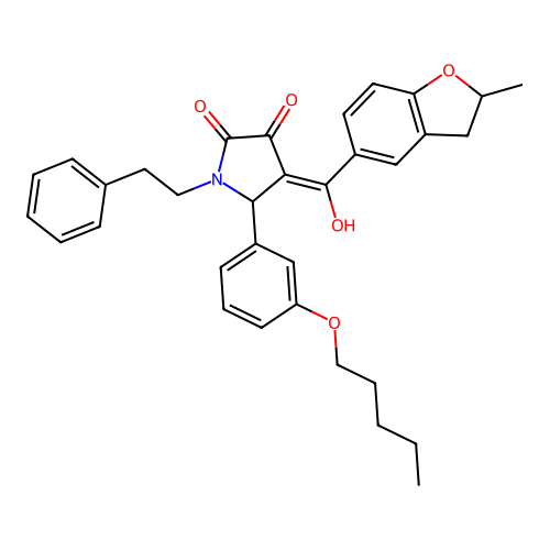 (4E)-4-[hydroxy(2-methyl-2,3-dihydro-1-benzofuran-5-yl)methylidene]-5-[3-(pentyloxy)phenyl]-1-(2-phenylethyl)pyrrolidine-2,3-dione structure