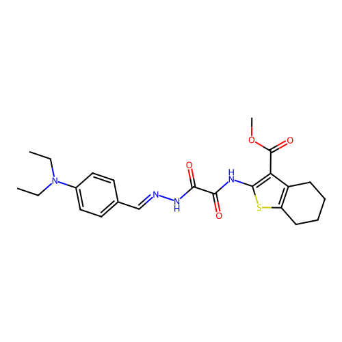 (E)-methyl 2-(2-(2-(4-(diethylamino)benzylidene)hydrazinyl)-2-oxoacetamido)-4,5,6,7-tetrahydrobenzo[b]thiophene-3-carboxylate structure