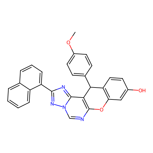 12-(4-methoxyphenyl)-2-(naphthalen-1-yl)-12H-chromeno[3,2-e][1,2,4]triazolo[1,5-c]pyrimidin-9-ol structure