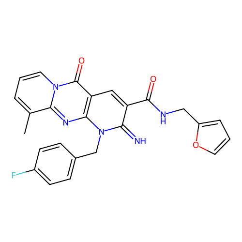 1-(4-fluorobenzyl)-N-(furan-2-ylmethyl)-2-imino-10-methyl-5-oxo-1,5-dihydro-2H-dipyrido[1,2-a:2',3'-d]pyrimidine-3-carboxamide structure