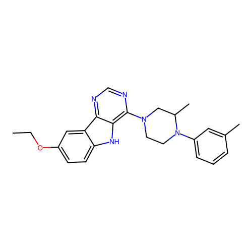8-ethoxy-4-[3-methyl-4-(3-methylphenyl)piperazin-1-yl]-5H-pyrimido[5,4-b]indole structure