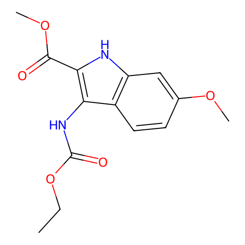 methyl 3-((ethoxycarbonyl)amino)-6-methoxy-1H-indole-2-carboxylate structure