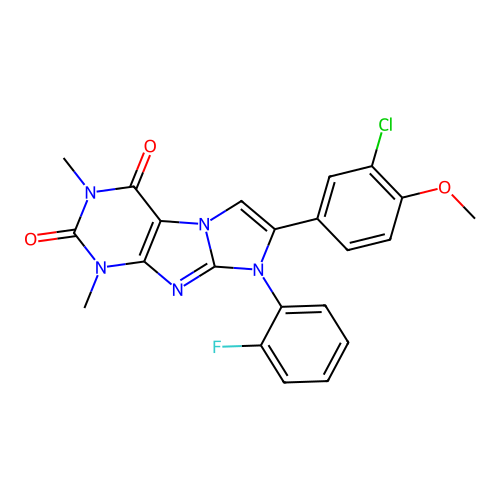 7-(3-chloro-4-methoxyphenyl)-8-(2-fluorophenyl)-1,3-dimethyl-1H-imidazo[2,1-f]purine-2,4(3H,8H)-dione structure