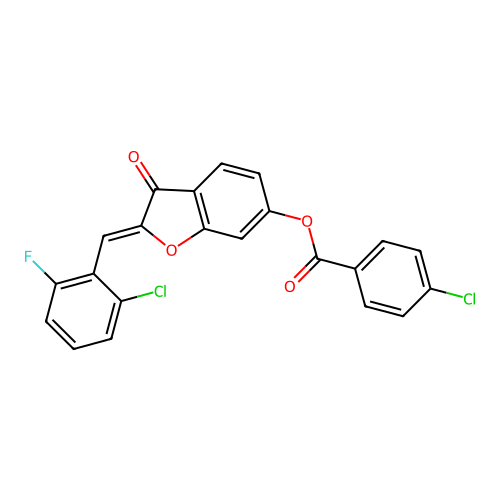 (Z)-2-(2-chloro-6-fluorobenzylidene)-3-oxo-2,3-dihydrobenzofuran-6-yl 4-chlorobenzoate structure