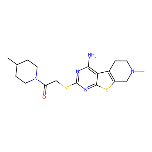 2-((4-amino-7-methyl-5,6,7,8-tetrahydropyrido[4',3':4,5]thieno[2,3-d]pyrimidin-2-yl)thio)-1-(4-methylpiperidin-1-yl)ethanone structure