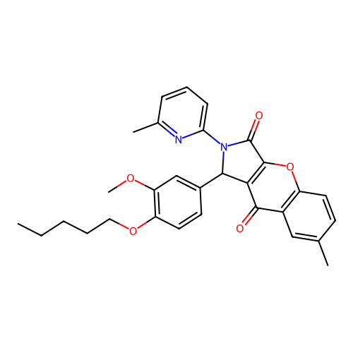 1-[3-methoxy-4-(pentyloxy)phenyl]-7-methyl-2-(6-methylpyridin-2-yl)-1,2-dihydrochromeno[2,3-c]pyrrole-3,9-dione structure