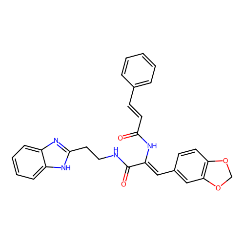 (2Z)-N-[2-(1H-benzimidazol-2-yl)ethyl]-3-(1,3-benzodioxol-5-yl)-2-{[(2E)-3-phenylprop-2-enoyl]amino}prop-2-enamide structure