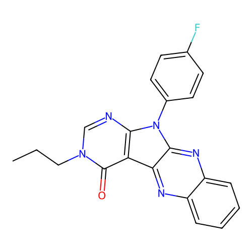 11-(4-fluorophenyl)-3-propyl-3H-pyrimido[5',4':4,5]pyrrolo[2,3-b]quinoxalin-4(11H)-one structure