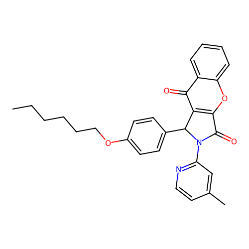 1-(4-hexoxyphenyl)-2-(4-methylpyridin-2-yl)-1H-chromeno[2,3-c]pyrrole-3,9-dione structure