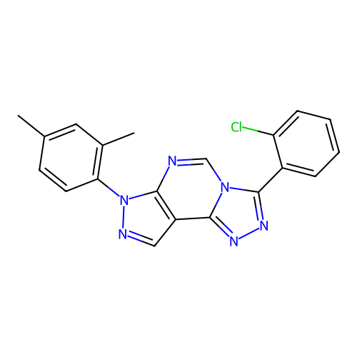 3-(2,4-dimethylphenyl)-7-(2-chlorophenyl)-6-hydropyrazolo[5,4-d]1,2,4-triazolo [4,3-e]pyrimidine structure