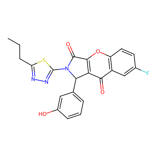 7-fluoro-1-(3-hydroxyphenyl)-2-(5-propyl-1,3,4-thiadiazol-2-yl)-1,2-dihydrochromeno[2,3-c]pyrrole-3,9-dione structure
