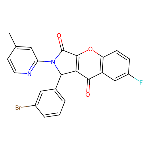 1-(3-bromophenyl)-7-fluoro-2-(4-methylpyridin-2-yl)-1,2-dihydrochromeno[2,3-c]pyrrole-3,9-dione structure
