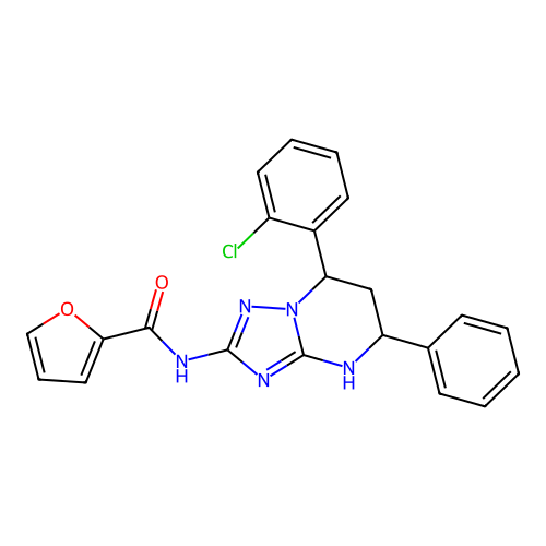 N-(7-(2-chlorophenyl)-5-phenyl-4,5,6,7-tetrahydro-[1,2,4]triazolo[1,5-a]pyrimidin-2-yl)furan-2-carboxamide structure