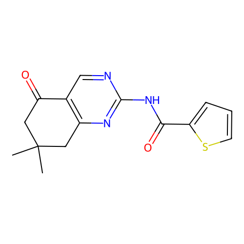 N-(7,7-dimethyl-5-oxo-5,6,7,8-tetrahydroquinazolin-2-yl)thiophene-2-carboxamide structure