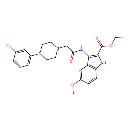 Ethyl 3-[[2-[4-(3-chlorophenyl)piperazin-1-yl]acetyl]amino]-5-methoxy-1H-indole-2-carboxylate structure