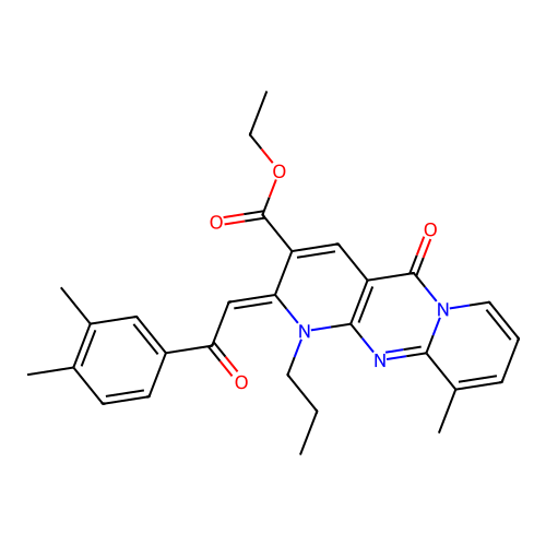 (Z)-ethyl 2-(2-(3,4-dimethylphenyl)-2-oxoethylidene)-10-methyl-5-oxo-1-propyl-2,5-dihydro-1H-dipyrido[1,2-a:2',3'-d]pyrimidine-3-carboxylate structure