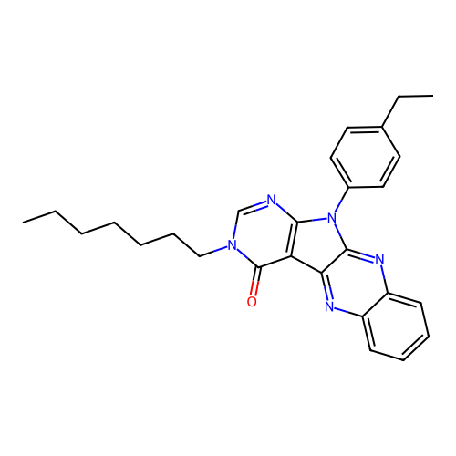 11-(4-ethylphenyl)-3-heptyl-3H-pyrimido[5',4':4,5]pyrrolo[2,3-b]quinoxalin-4(11H)-one structure