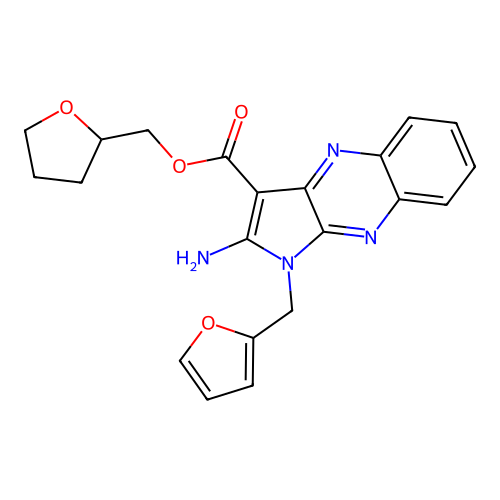 oxolan-2-ylmethyl 2-amino-1-(furan-2-ylmethyl)pyrrolo[3,2-b]quinoxaline-3-carboxylate structure