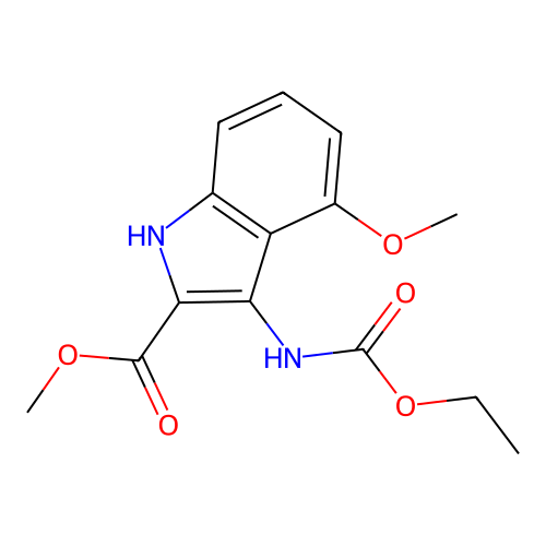 methyl 3-((ethoxycarbonyl)amino)-4-methoxy-1H-indole-2-carboxylate structure