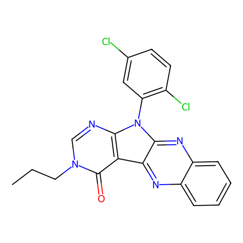11-(2,5-dichlorophenyl)-3-propyl-3,11-dihydro-4H-pyrimido[5',4':4,5]pyrrolo[2,3-b]quinoxalin-4-one structure