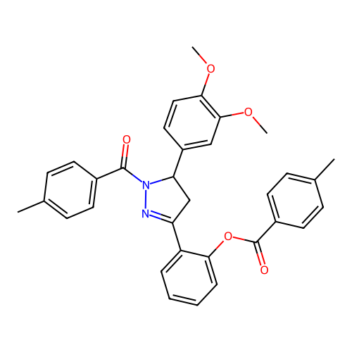 [2-[3-(3,4-dimethoxyphenyl)-2-(4-methylbenzoyl)-3,4-dihydropyrazol-5-yl]phenyl] 4-methylbenzoate structure