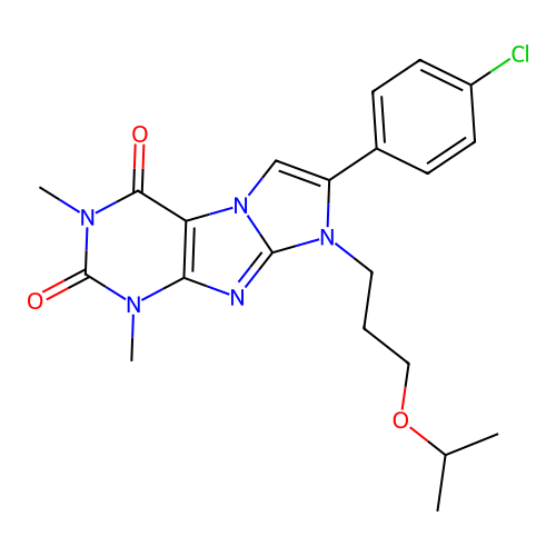 7-(4-chlorophenyl)-1,3-dimethyl-8-[3-(propan-2-yloxy)propyl]-1H-imidazo[2,1-f]purine-2,4(3H,8H)-dione structure
