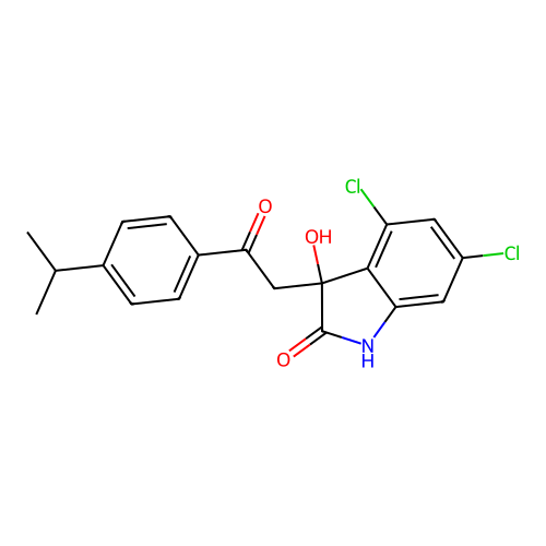 4,6-dichloro-3-hydroxy-3-(2-(4-isopropylphenyl)-2-oxoethyl)indolin-2-one structure