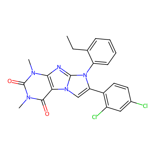7-(2,4-dichlorophenyl)-8-(2-ethylphenyl)-1,3-dimethyl-1H-imidazo[2,1-f]purine-2,4(3H,8H)-dione structure