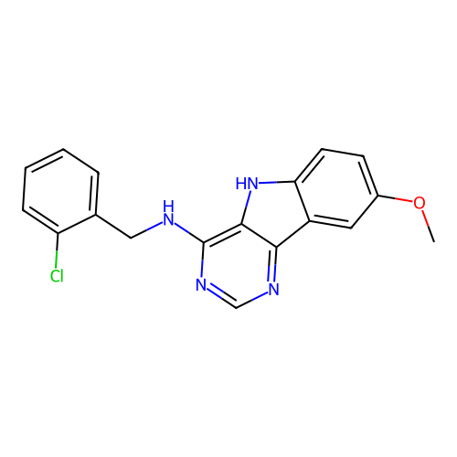 N-(2-chlorobenzyl)-8-methoxy-5H-pyrimido[5,4-b]indol-4-amine structure