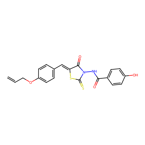 (Z)-N-(5-(4-(allyloxy)benzylidene)-4-oxo-2-thioxothiazolidin-3-yl)-4-hydroxybenzamide structure