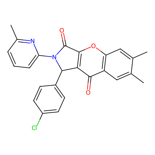 1-(4-chlorophenyl)-6,7-dimethyl-2-(6-methylpyridin-2-yl)-1,2-dihydrochromeno[2,3-c]pyrrole-3,9-dione structure