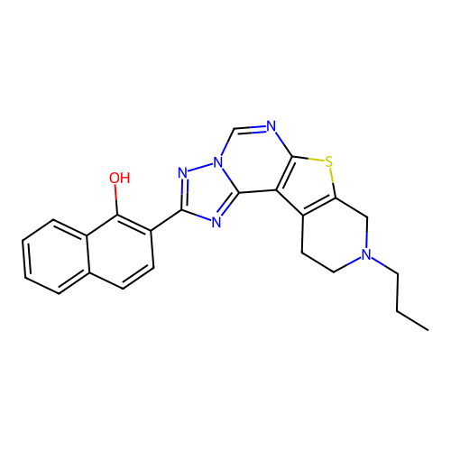 2-(9-propyl-8,9,10,11-tetrahydropyrido[4',3':4,5]thieno[3,2-e][1,2,4]triazolo[1,5-c]pyrimidin-1-ium-2-yl)naphthalen-1-olate structure
