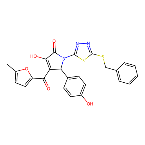 (4E)-1-[5-(benzylsulfanyl)-1,3,4-thiadiazol-2-yl]-4-[hydroxy(5-methylfuran-2-yl)methylidene]-5-(4-hydroxyphenyl)pyrrolidine-2,3-dione structure