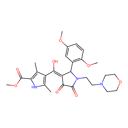 methyl 4-(2-(2,5-dimethoxyphenyl)-4-hydroxy-1-(2-morpholinoethyl)-5-oxo-2,5-dihydro-1H-pyrrole-3-carbonyl)-3,5-dimethyl-1H-pyrrole-2-carboxylate structure