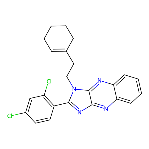 1-(2-(cyclohex-1-en-1-yl)ethyl)-2-(2,4-dichlorophenyl)-1H-imidazo[4,5-b]quinoxaline structure