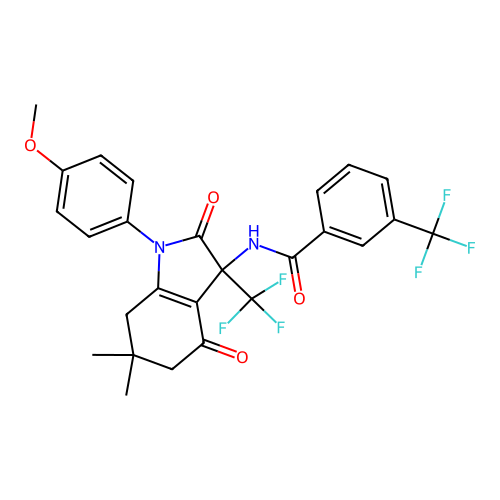N-(1-(4-methoxyphenyl)-6,6-dimethyl-2,4-dioxo-3-(trifluoromethyl)-2,3,4,5,6,7-hexahydro-1H-indol-3-yl)-3-(trifluoromethyl)benzamide structure
