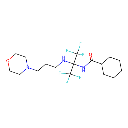 N-(1,1,1,3,3,3-hexafluoro-2-{[3-(morpholin-4-yl)propyl]amino}propan-2-yl)cyclohexanecarboxamide structure