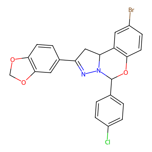 2-(1,3-benzodioxol-5-yl)-9-bromo-5-(4-chlorophenyl)-1,10b-dihydropyrazolo[1,5-c][1,3]benzoxazine structure