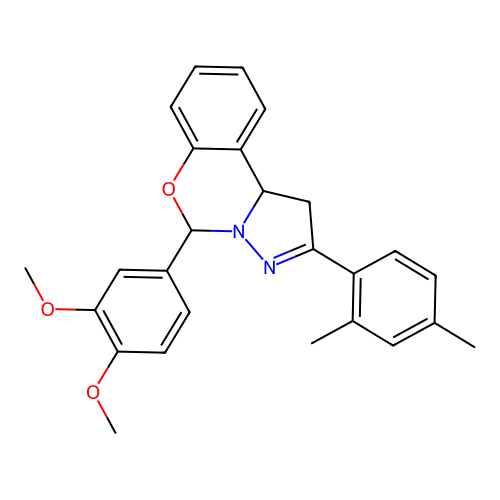 5-(3,4-dimethoxyphenyl)-2-(2,4-dimethylphenyl)-1,10b-dihydropyrazolo[1,5-c][1,3]benzoxazine structure