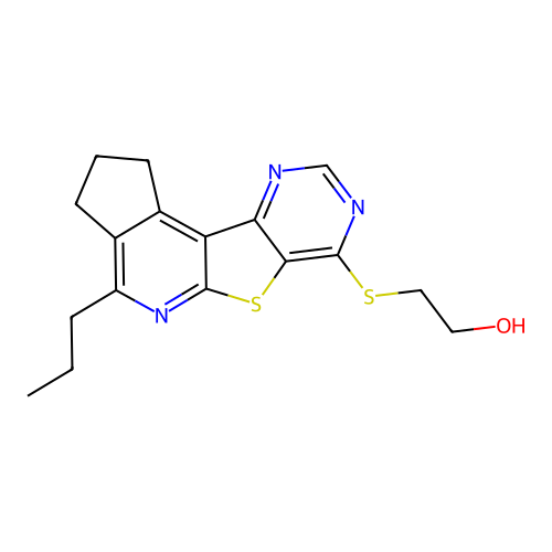 2-((4-propyl-2,3-dihydro-1H-cyclopenta[4',5']pyrido[3',2':4,5]thieno[3,2-d]pyrimidin-7-yl)thio)ethanol structure