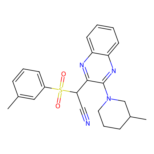 2-(3-(3-Methylpiperidin-1-yl)quinoxalin-2-yl)-2-(m-tolylsulfonyl)acetonitrile structure