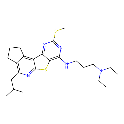 N,N-diethyl-N'-[4-(2-methylpropyl)-9-(methylsulfanyl)-2,3-dihydro-1H-cyclopenta[4',5']pyrido[3',2':4,5]thieno[3,2-d]pyrimidin-7-yl]propane-1,3-diamine structure