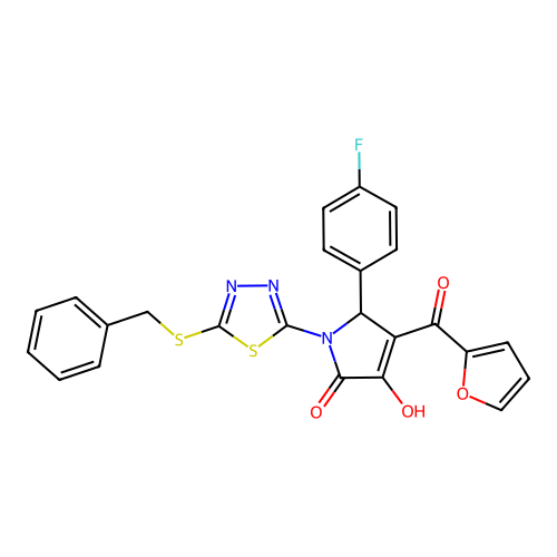 (4E)-1-[5-(benzylsulfanyl)-1,3,4-thiadiazol-2-yl]-5-(4-fluorophenyl)-4-[furan-2-yl(hydroxy)methylidene]pyrrolidine-2,3-dione structure