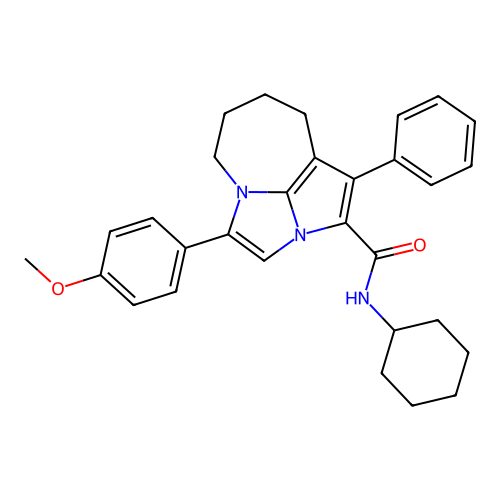 N-cyclohexyl-4-(4-methoxyphenyl)-1-phenyl-5,6,7,8-tetrahydro-2a,4a-diazacyclopenta[cd]azulene-2-carboxamide structure