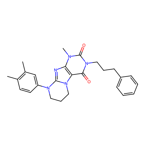 9-(3,4-dimethylphenyl)-1-methyl-3-(3-phenylpropyl)-6,7,8,9-tetrahydropyrimido[2,1-f]purine-2,4(1H,3H)-dione structure