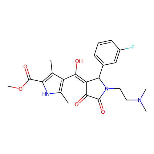 methyl 4-[[1-(2-dimethylaminoethyl)-2-(3-fluorophenyl)-4,5-dioxopyrrolidin-3-ylidene]-hydroxymethyl]-3,5-dimethyl-1H-pyrrole-2-carboxylate structure