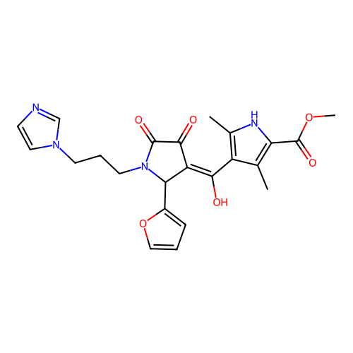 methyl 4-[[2-(furan-2-yl)-1-(3-imidazol-1-ylpropyl)-4,5-dioxopyrrolidin-3-ylidene]-hydroxymethyl]-3,5-dimethyl-1H-pyrrole-2-carboxylate structure